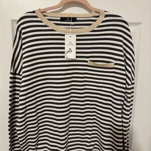LILLUSORY Women's Striped Crew Neck Sweater - Black and Cream